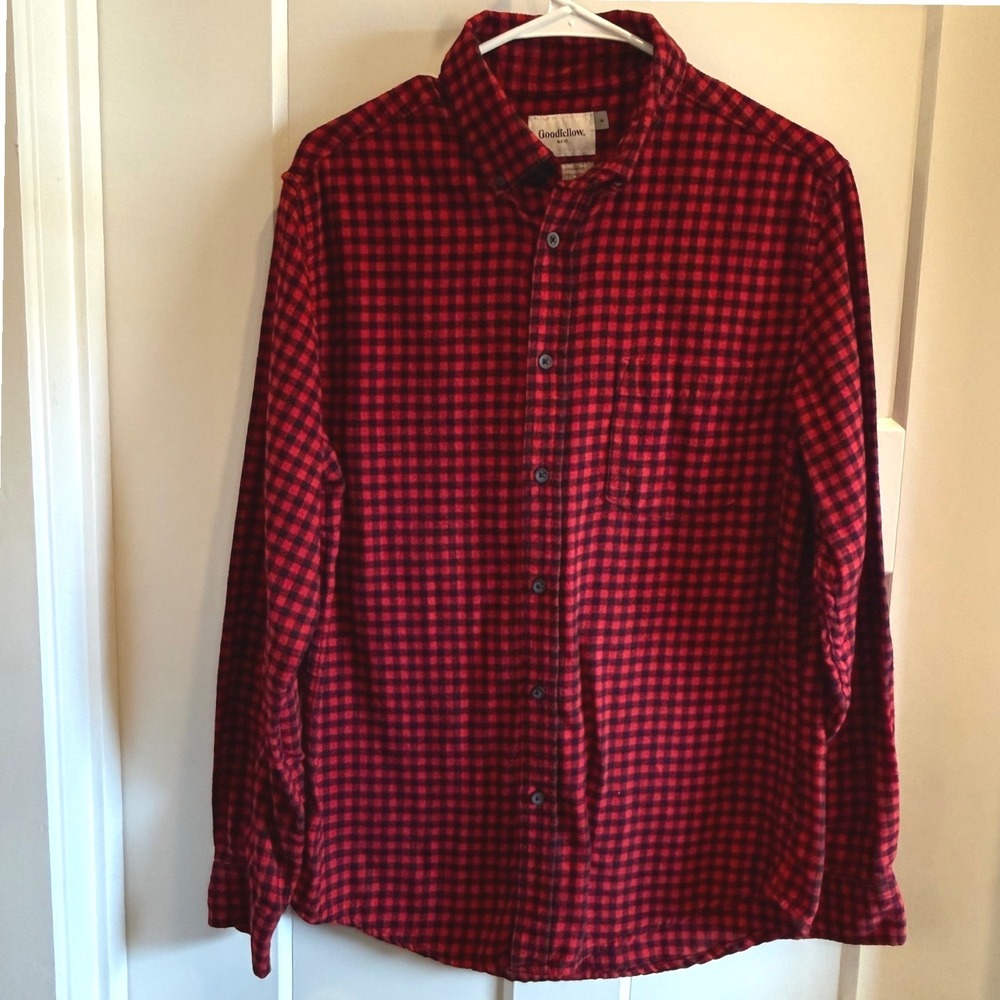Goodfellow & Co Mens Red Black Gingham Long Sleeve Button Down Shirt Size‎ M